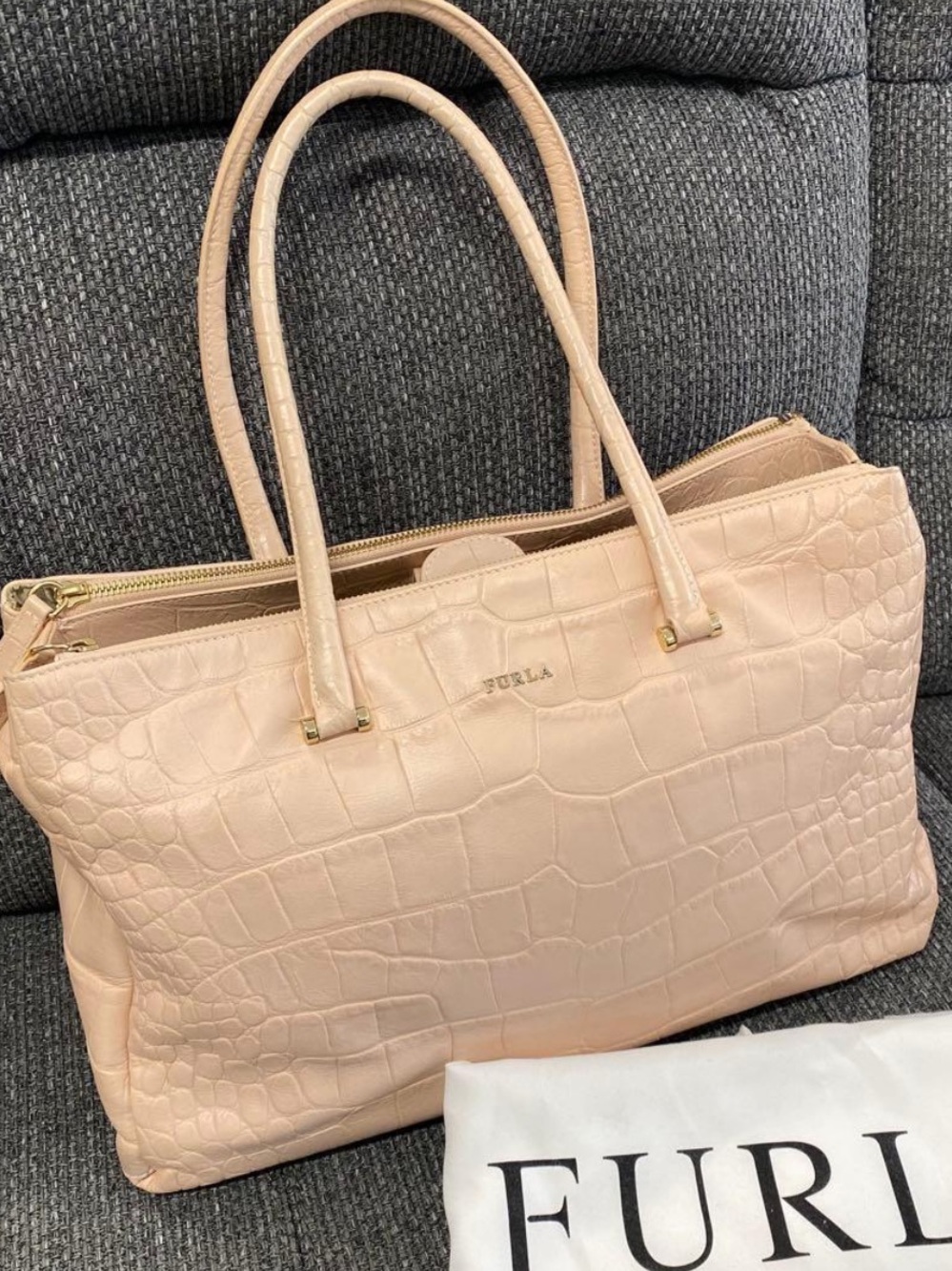Furla Croc-Embossed Leather Tote in Light Blush